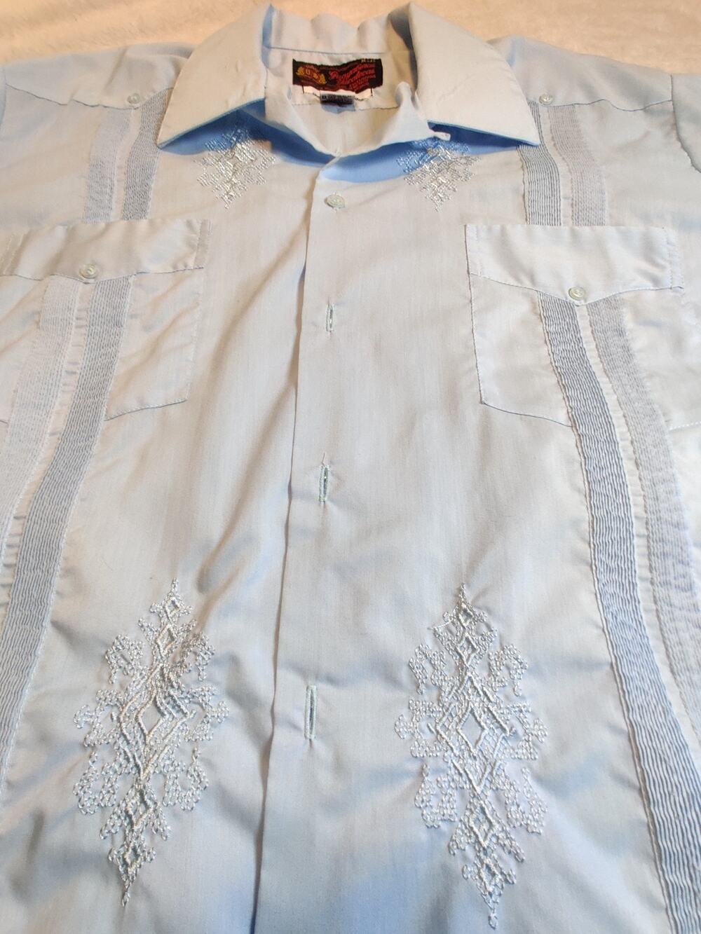 Vintage Princeton Guayabera Shirt Men's Size XL Cotton Blend Short Sleeve Blue